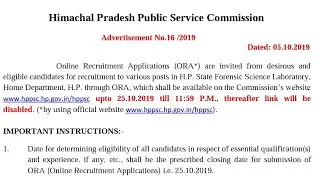 HP Govt Job!! HPSSC latest job notification 2019