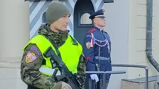Changing of the Guard Ceremony at Prague Castle by Prague Castle Guard Czech Army at Pražsk&yacute; Hrad