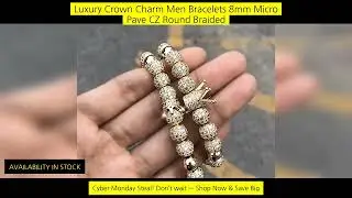 Luxury Crown Charm Men Bracelets 8Mm Micro Pave Cz Round Braided Macrame
