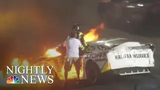 Father Pulls Son From Burning Car After Dramatic Racetrack Crash | NBC Nightly News