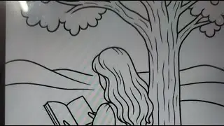 girl Reading book under tree 🌴 drawing and shading join now hurry up 🎉🎊🎈🎈