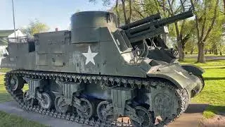 World War 2 Era. retired Military Tank, Armored artillery transport. 360 Walking tour, up close.