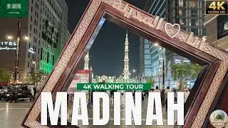 Peaceful Night Walk in Madinah 🇸🇦 🌙 Food Village, Masjid Nabawi Courtyard & Streets (4K)