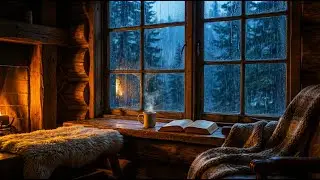 Cozy Cabin Ambience with Heavy Rain & Smooth Jazz Piano 🌧️ Relaxing Music for Study, Sleep, Focus