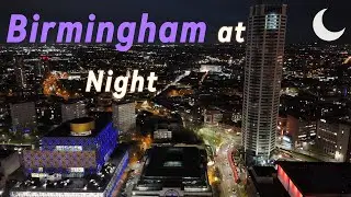 Birmingham at Night: 4k Drone View