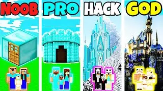 Minecraft: FAMILY DIAMOND HOUSE BUILD CHALLENGE - NOOB vs PRO vs HACKER vs GOD in Minecraft