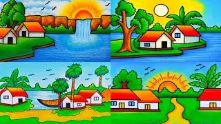 Simple village scenery drawing/How to draw village scenery/Koushole Deisso aka sikhun/Easy Technique