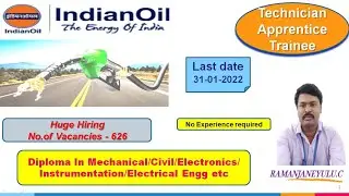 IOCL TECHNICIAN APPRENTICE/ DIPLOMA IN MECHANICAL/CIVIL/ELECTRICAL/ELECTRONICS/INSTRUMENTATION/JOBS