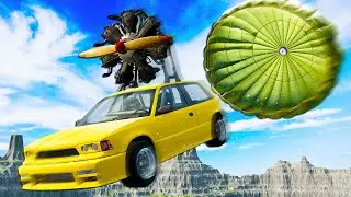MOTOR de AVIÃO e PARAQUEDAS nos CARROS do BeamNG.drive!