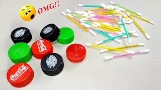 recycling cotton buds & plastic bottle cap craft idea | Best out of waste | DIY arts and crafts