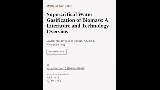 Supercritical Water Gasification of Biomass:  A Literature and Technology Overview | RTCL.TV