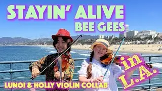 When Two Violinists Meet.... Stayin' Alive by Bee Gees - Santa Monica Pier
