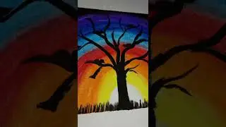 beautiful and easy scenery using oil pastel by rima #shorts #drawing #trendingshorts #viralshort