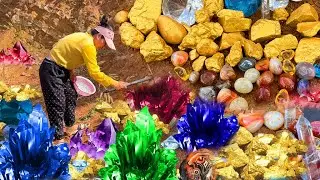 Discovery of finding Gold, Diamond Amethyst. Diamonds, Gemstone Quartz Crystal under rock