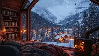 ❄️🔥 Blizzard Wind & Snow Cabin | Warm Fireplace Night for 3 Hours | Relaxing Sleep Study Work Calm