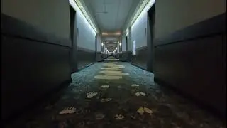 Eerie Empty Hotel Hallway after Midnight