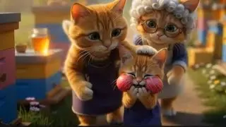 ✨Kitten in danger from bee sting🔴💔. Granny cat heals kitten