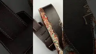 Handmade Guitar Strap &ndash; Genuine Leather and Paisley Fabric with Hand Stitching