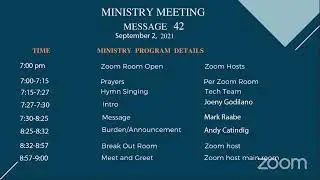 Online Ministry Meeting (Sept 2, 2021)