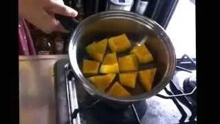 Pumpkin cooked with soysauce , sugar , and kombu umami water