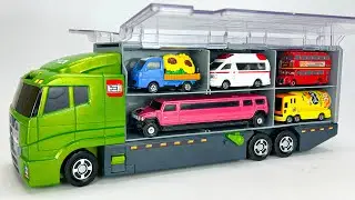 トミカ☆ミニカーを開封してコンボイへ収納！水風船クラッシュ！A lot of Tomica cars stored in convoy, water balloon crash