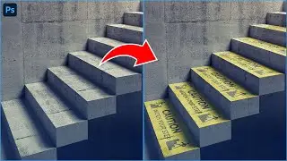 How to Add CAUTION SIGN to COMPLEX PERSPECTIVE STAIRS in Photoshop!