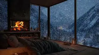 Calm Snow Falling with Fireplace Sounds Inside a Cozy Winter Cabin for Sleep & Relaxation