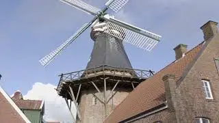 Ditzum (Ostfriesland) und Bohrinsel Dyksterhusen im Winter