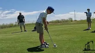 Young golfer, swing and putt montage