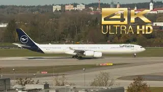 (4K) Airbus A340-642 Lufthansa D-AIHI departure at Munich Airport MUC EDDM LH452 to LAX