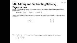 Adding and Subtracting Rational Expressions (MCR3U)