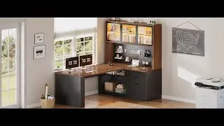 SEDETA 67 Inch L Shaped Computer Desk Corner Gaming Desk with LED Light 3 Wood Drawer