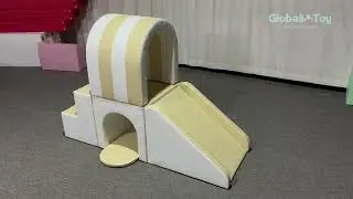 Soft Play Slide Tunnel Set for Toddlers | Cream Striped Indoor Playground by Globalltoy