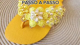COMO FAZER flor de p&eacute;rolas Renda Francesa/Aula 1#chinelosbordados #chinelospersonalizados