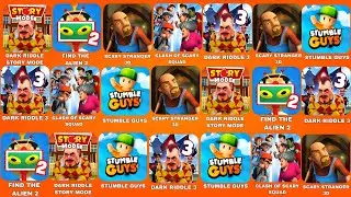 FIND THE ALIEN 2, DARK RIDDLE 3, DARK RIDDLE STORY MODE, SCARY STRANGER 3D, CLASH OF SCARY SQUAD