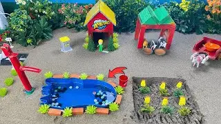 DIY mini Farm Diorama with FOOT SHAPED POOL | Mini Hand Pump Water Supply for animals | Cow House