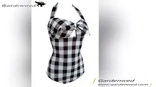 Halter Sweetheart Plaid Polyamide One Piece Vintage Swimsuit | Gardenwed