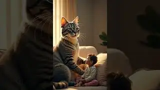 Giant Cat Pets Tiny Human Like a Friend  #ai #cat  #artificialintelligence