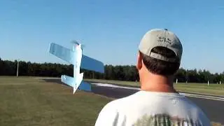 Sam Chest flies his RC blue foamy, electric, profile model plane