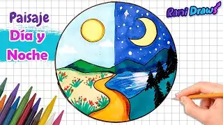 Cómo dibujar PAISAJE de DÍA y NOCHE 🌞🌙 | Paso a paso