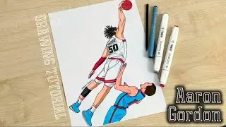 How to draw a basketball player dunking / Aaron Gordon / Denver Nuggets