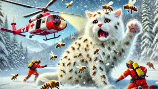 Heroic Animal Rescue: White Cat Attacked by Bees Saved by Aircraft Team!