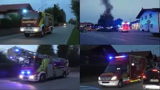 Einsatzfahrten Vollbrand Kuhstall auf Bauernhof: Feuerwehr / Rettungsdienst / Polizei