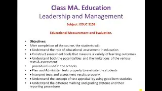 M.A Education(Leadership & Management) Lecture 5 || Educational Measurement & Evaluation