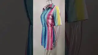 23005 Striped Sparkle Deep V Rompers Shorts