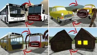 EVERYTHING TURNED INTO MONSTERS: HOUSE HEAD, CAR EATER, BUS EATER VS ALL TREVOR HENDERSON In GMOD!