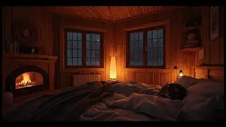 Cozy Fireplace Bedroom ❄️ | Gentle Snowfall, Sleeping Cat & Warm Night Ambience | 6 Hours