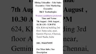 Hiring Telecaller - Tele Sales Executive / Tele Marketing Executive B&Y Technologies