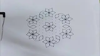 13 to 7 dots Rangoli 🌺 Simple rangoli for beginners 🌺 Flower design rangoli 🌺