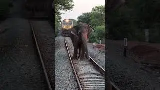 Elephant playing in railway track train is coming #shorts #purlens